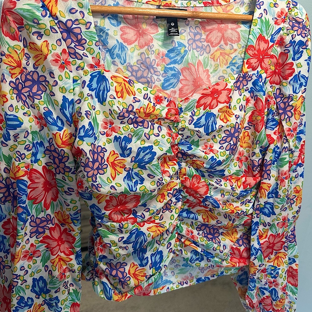 Aqua Floral Long Sleeve Top - Gently Worn!